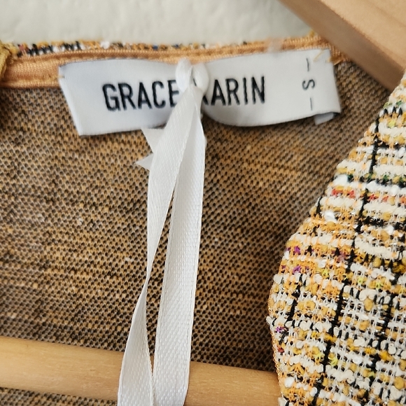 Grace Karin Tan and Cream Tweed Midi Dress Sz S NWT Cap Sleeve Pencil Dress NWT - Picture 2 of 15